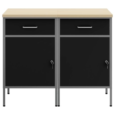 Werkkast met lade 2 pcs Zwart en Grijs 100 x 55 x 85 cm 6