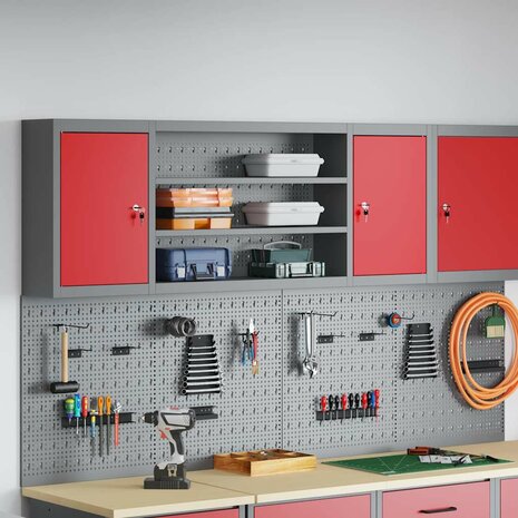 Gereedschapskast met plank Rood en Grijs 150 x 20 x 55 cm 1