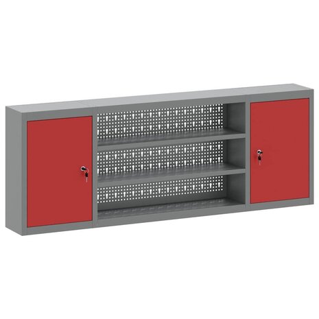 Gereedschapskast met plank Rood en Grijs 150 x 20 x 55 cm 2