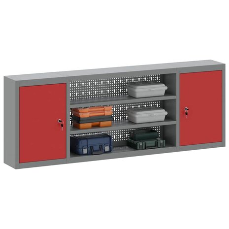 Gereedschapskast met plank Rood en Grijs 150 x 20 x 55 cm 3
