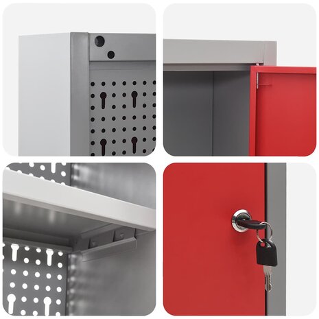 Gereedschapskast met plank Rood en Grijs 150 x 20 x 55 cm 9