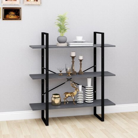 Boekenkast met 3 schappen 100x30x105 cm grenenhout grijs 1
