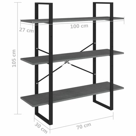 Boekenkast met 3 schappen 100x30x105 cm grenenhout grijs 7