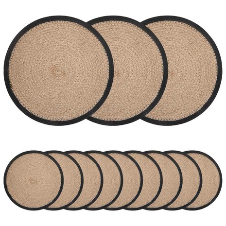 Jute placematten 12 st Naturel en Zwart 100% Tossa Jute 1