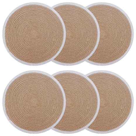 Jute placematten 6 st Natuurlijk en Wit 100% Tossa Jute 1