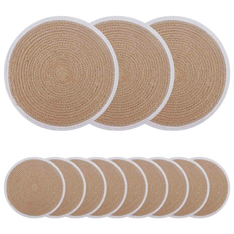 Jute placematten 12 st Natuurlijk en Wit 100% Tossa Jute 1