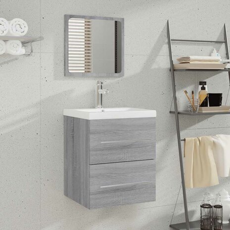Badkamerkast met spiegel 41x38,5x48 grijs sonoma eikenkleurig  1