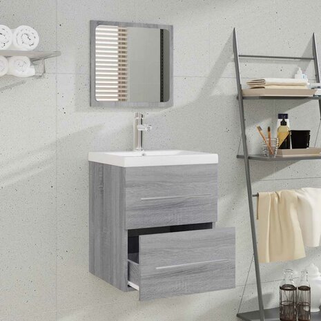 Badkamerkast met spiegel 41x38,5x48 grijs sonoma eikenkleurig  3