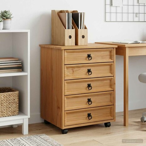 Rolkast met lades CORONA Massief grenenhout en engineered wood 1