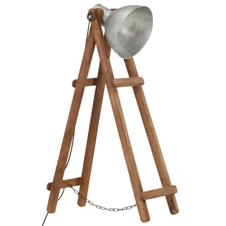 Vloerlamp E27 massief mangohout zilverkleurig 2