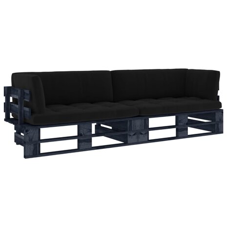 Tweezitsbank pallet met kussens zwart ge&iuml;mpregneerd grenenhout 1