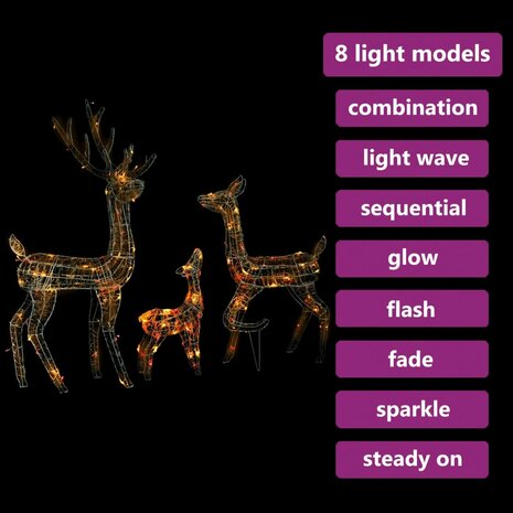 Kerstversiering rendierfamilie 300 LED's meerkleurig acryl 4