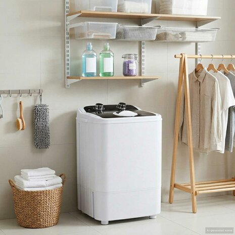 Mini Wasmachine met Enkele Wasbak 4,6 kg Zwart en Wit 1