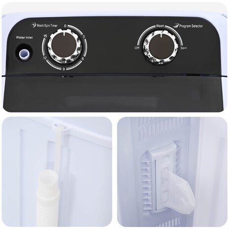 Mini Wasmachine met Enkele Wasbak 4,6 kg Zwart en Wit 7