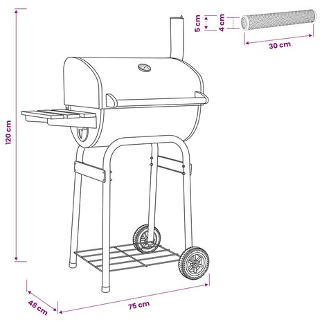 Houtskoolbarbecue 75 x 48 x 120 cm zilver 9