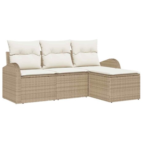 Bankstel 4 st Beige en Wit poly rattan 2
