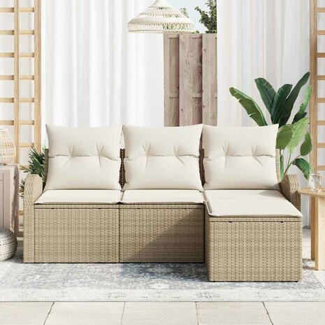 Bankstel 4 st Beige en Wit poly rattan 3