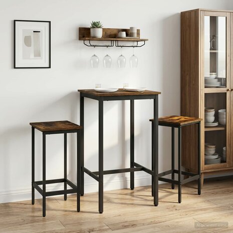 Barkruk 2 st Gerookt eiken 40 x 32 x 64 cm Bewerkt hout 1