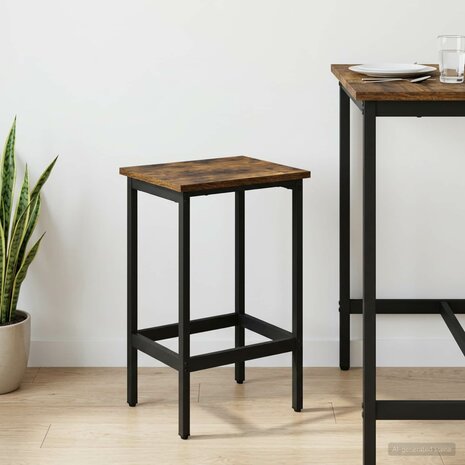 Barkruk Gerookt eiken 40 x 32 x 74 cm Bewerkt hout 1