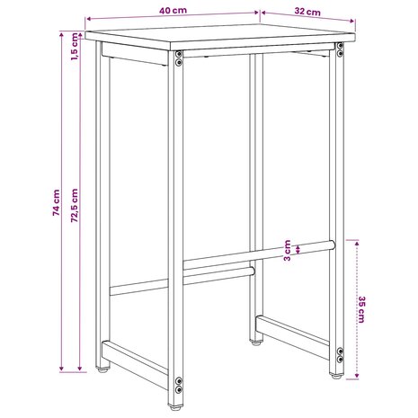 Barkruk Zwart eiken 40 x 32 x 74 cm Bewerkt hout 6