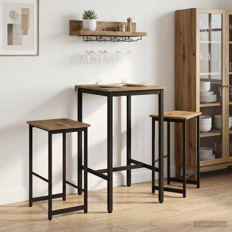 Barkruk 2 st Artisanaal eiken 40 x 32 x 74 cm Bewerkt hout 1
