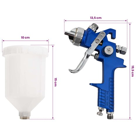 HVLP verfspuit met 600 ml beker 1,4 mm Mondstuk 600 ml 7