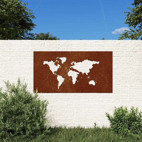 Wanddecoratie tuin wereldkaartontwerp 105x55 cm cortenstaal 1