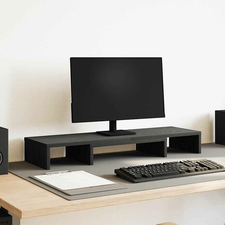 Monitorstandaard Verhoger Verstelbaar Zwart Eiken 80x24x10,5 cm 1