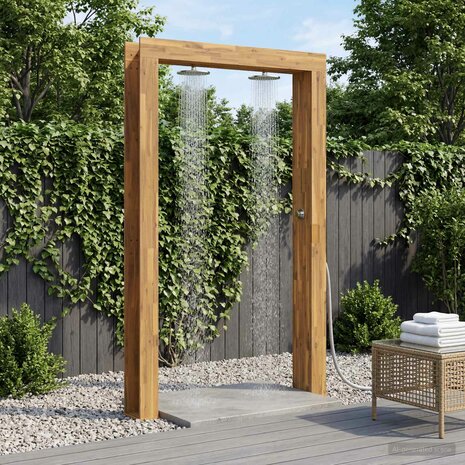 Buitendouche 226 cm Massief acaciahout en roestvrij staal Wit 1