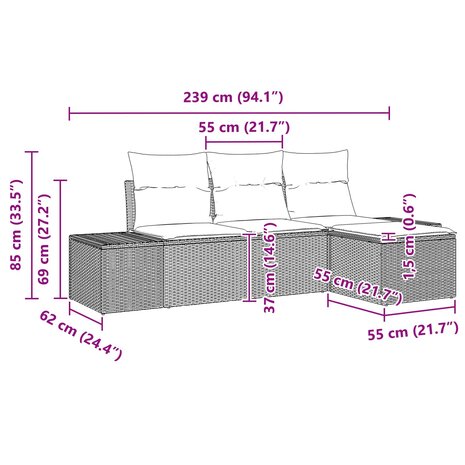 Bankstel 4 st Zwart [Synthetisch]: Poly Rattan 8