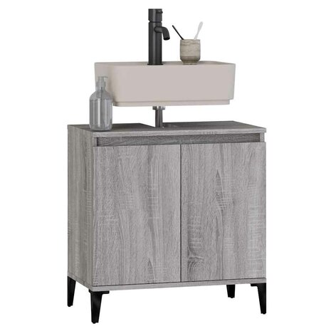 Wastafelkast 58x33x60 cm bewerkt hout grijs sonoma eikenkleurig 4