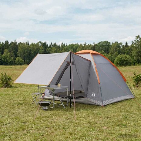 Kamperen tent 4-persoons Grijs en Oranje Polyester en staal 1