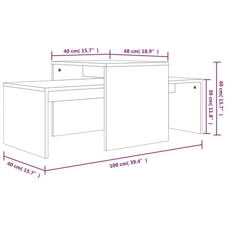 Salontafelset 100x48x40 cm bewerkt hout gerookt eikenkleurig 7