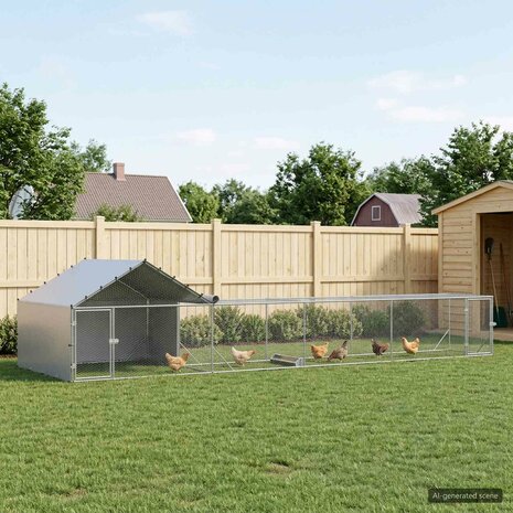Kippenhok met Dak en Tuin 2 st zilver 7 x 2 x 1,5 m 1