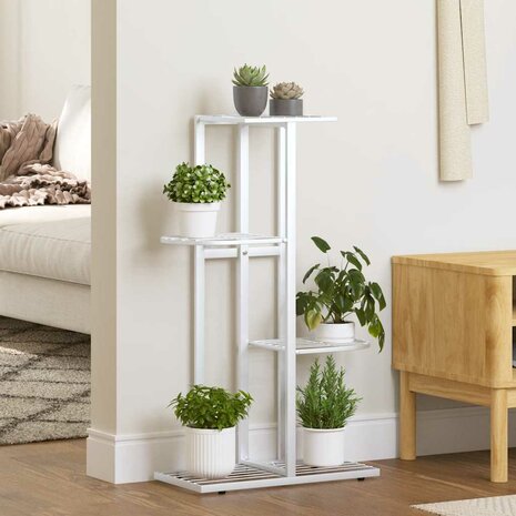 Bloemenstandaard met 4 lagen 43x22x76 cm metaal wit 1