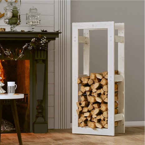 &nbsp;Haardhoutrek 41x25x100 cm massief grenenhout wit 3