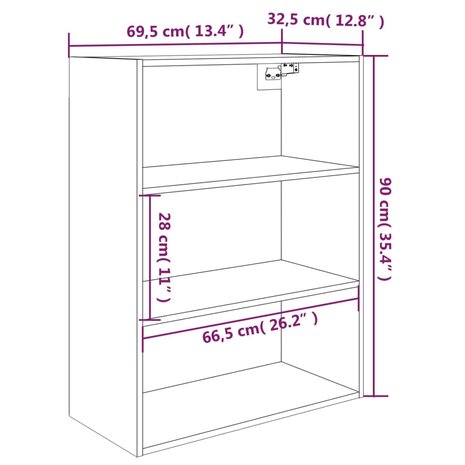 Hangkast 69,5x32,5x90 cm grijs sonoma eikenkleurig 8