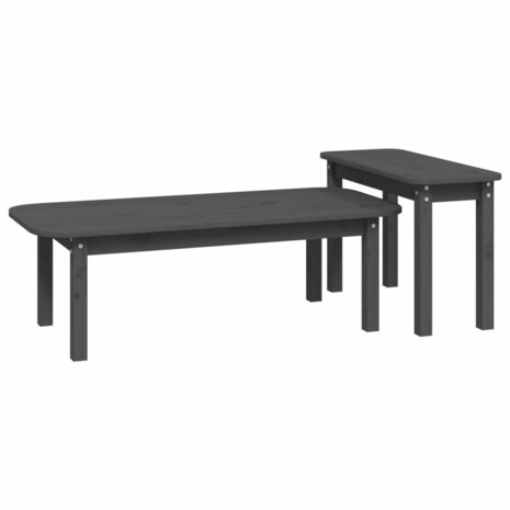 2-delige Salontafelset massief grenenhout grijs 5