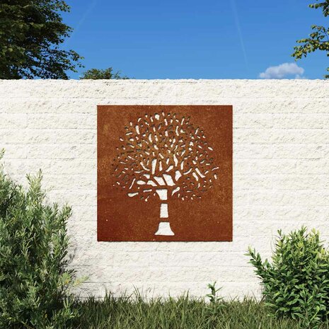 Wanddecoratie tuin boomontwerp 55x55 cm cortenstaal 1