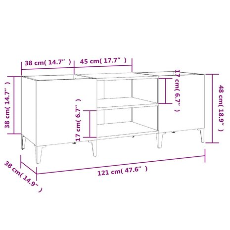 Platenkast 121x38x48 cm bewerkt hout wit 9