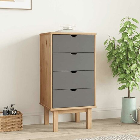 Ladekast OTTA 45x39x90 cm massief grenenhout bruin en grijs 1