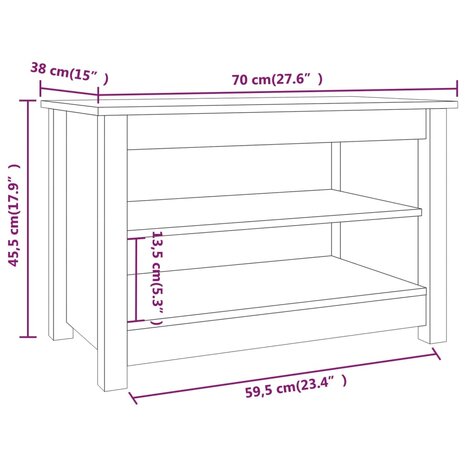 Schoenenbank 70x38x45,5 cm massief grenenhout zwart 7
