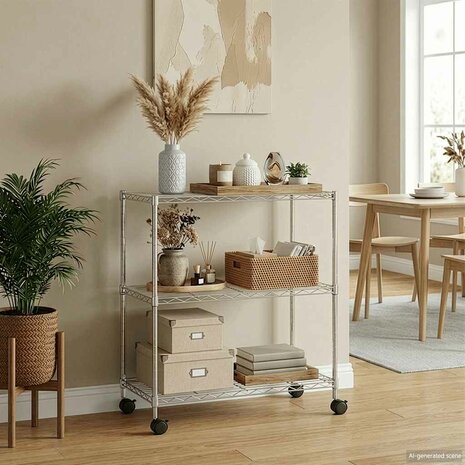 Opbergrek met wielen 3-laags 150 kg 60x35x81 cm chroomkleurig 1