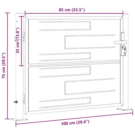 Tuinpoort 85 x 70 cm Roestvrij staal zilver Vergrendelbaar 6