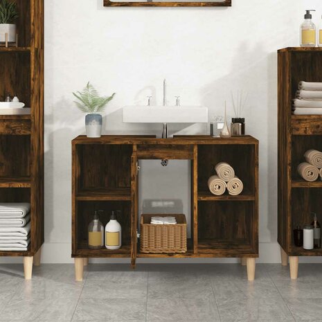 Wastafelkast 80x33x60 cm bewerkt hout gerookt eikenkleurig 3