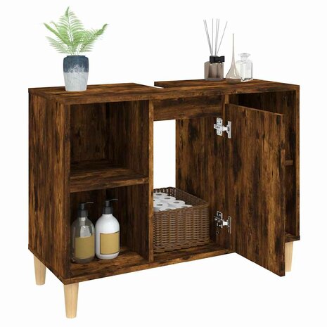 Wastafelkast 80x33x60 cm bewerkt hout gerookt eikenkleurig 5