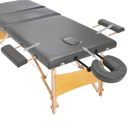 Massagetafel met 3 zones 186x68 cm houten frame antraciet 9