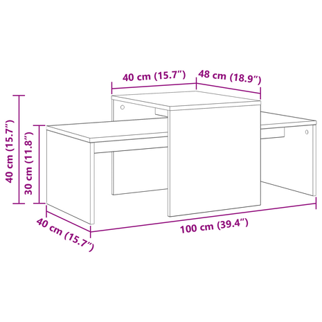 Nesttafels Zwart Eiken 100 x 48 x 40 cm Bewerkt hout 9