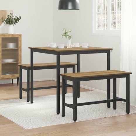 Eettafels 80 x 80 x 75 cm Bewerkt hout Artisanaal eiken 4