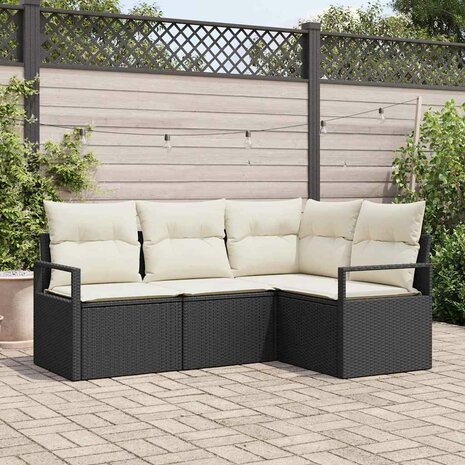 Bankstel 4 st Zwart poly rattan 1
